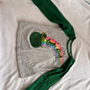 Lucky Girl Rainbow Shirt for Kids - Green & Gray